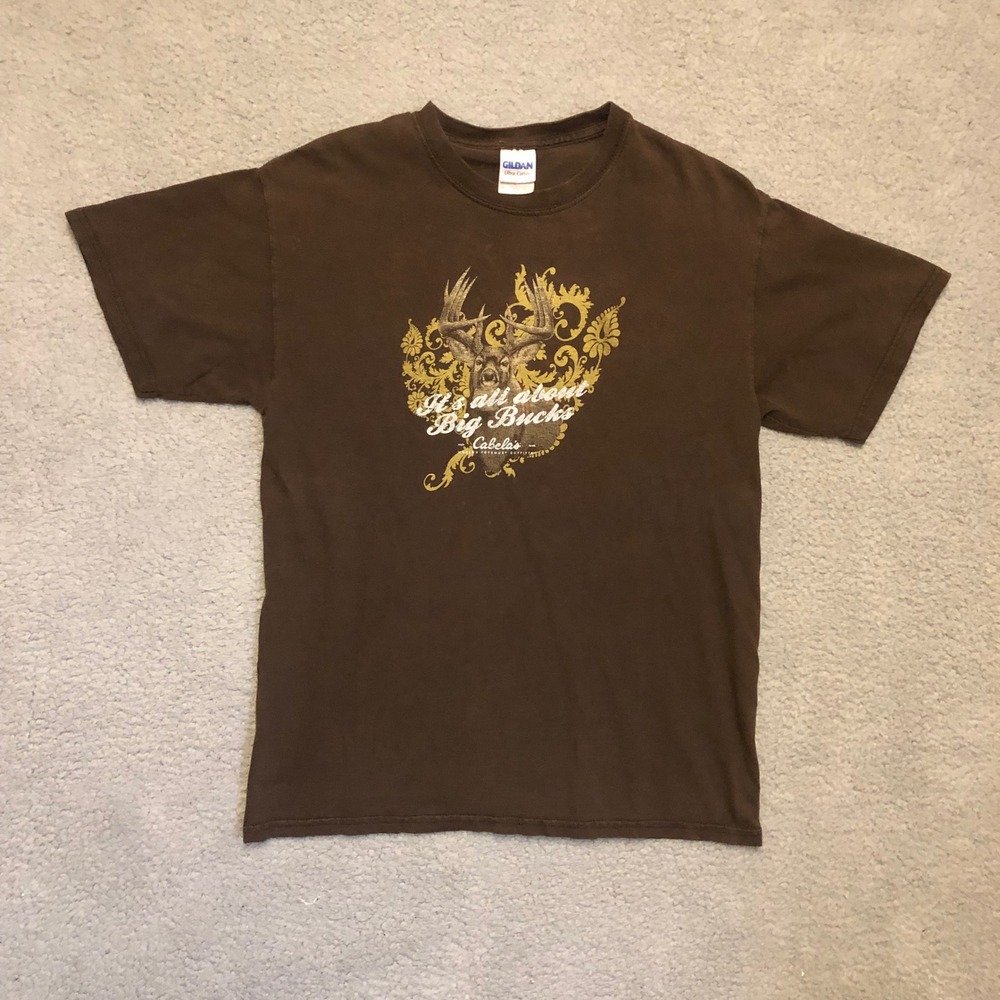 VTG Cabelas Big Bucks Deer Hunting Graphic‎ T-Shirt Mens Medium Brown